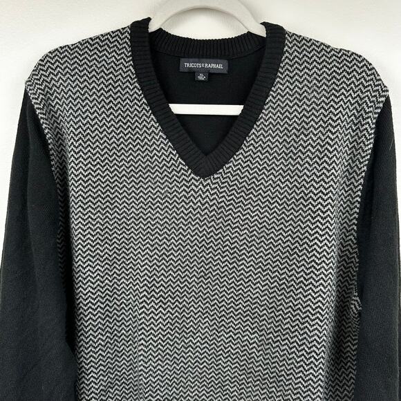 Tricots St Raphael Men's Sweater V-Neck Chevron Stripe Black Size XL Classic - Picture 2 of 9